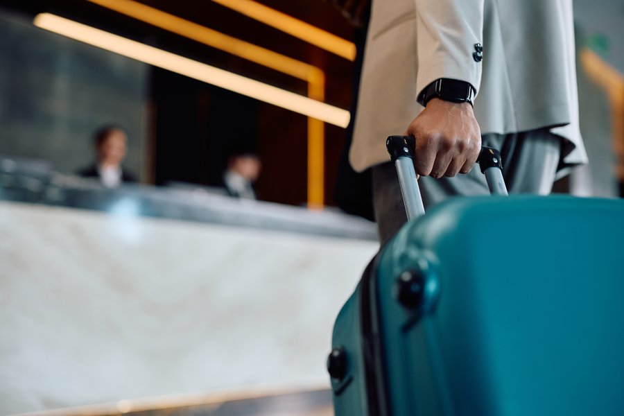Traveler using a hotel fitness center
